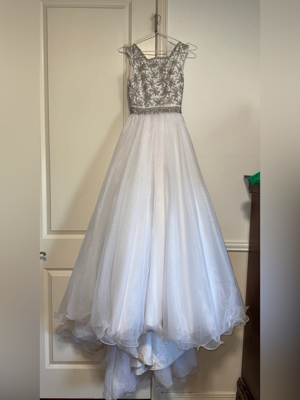 Custom One More Couture Beaded Silver & White Ball Gown View 2